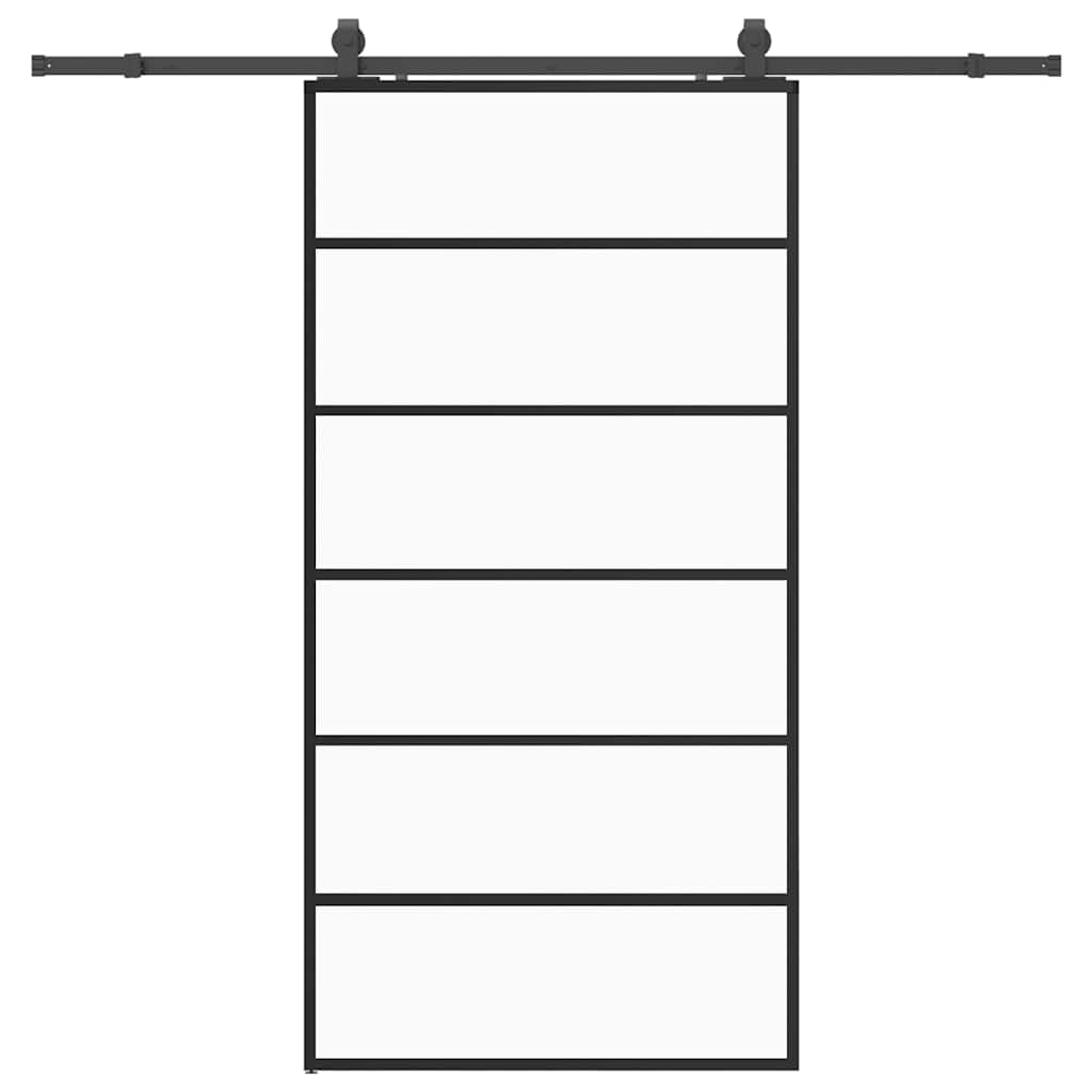 fekete ESG üveg tolóajtó fémszerelvény-szettel 102x205 cm
