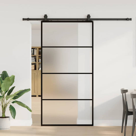 fekete ESG üveg tolóajtó fémszerelvény-szettel 102x205 cm