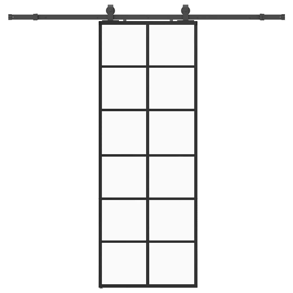 fekete ESG üveg tolóajtó fémszerelvény-szettel 76x205 cm