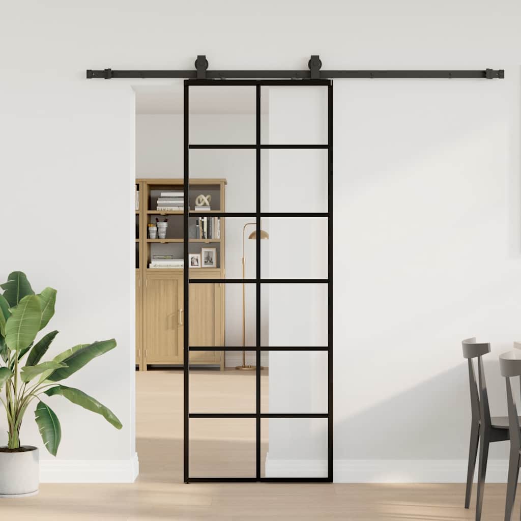 fekete ESG üveg tolóajtó fémszerelvény-szettel 76x205 cm