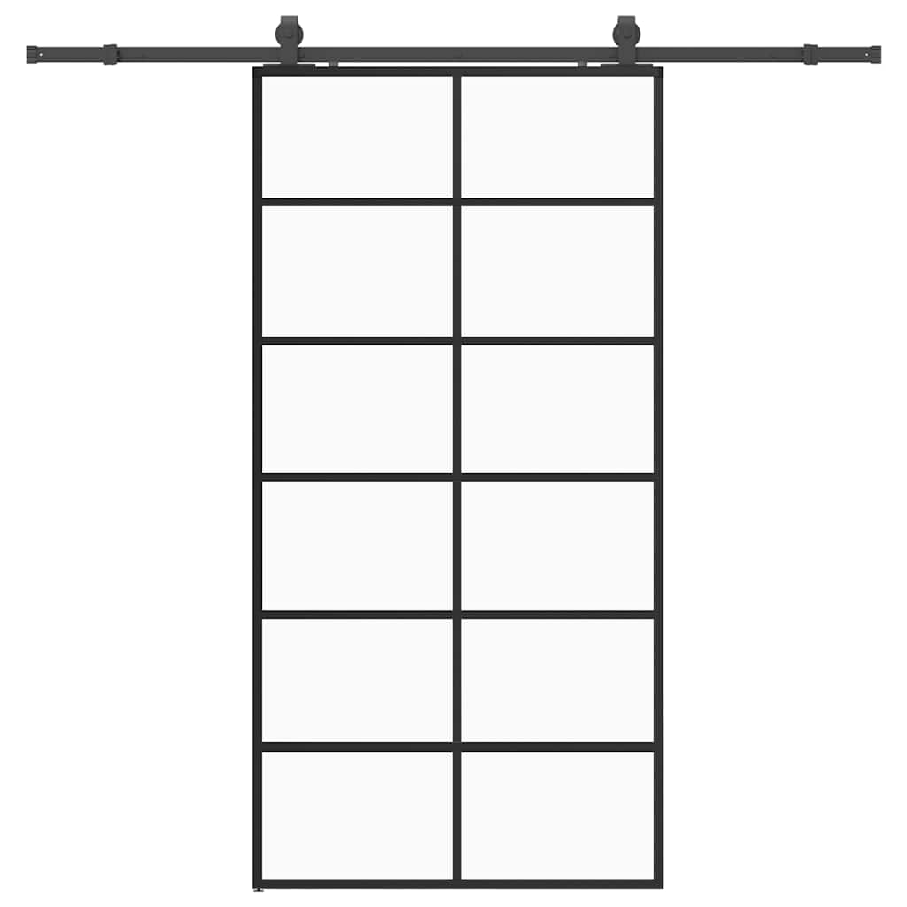 fekete ESG üveg tolóajtó fémszerelvény-szettel 90x205 cm