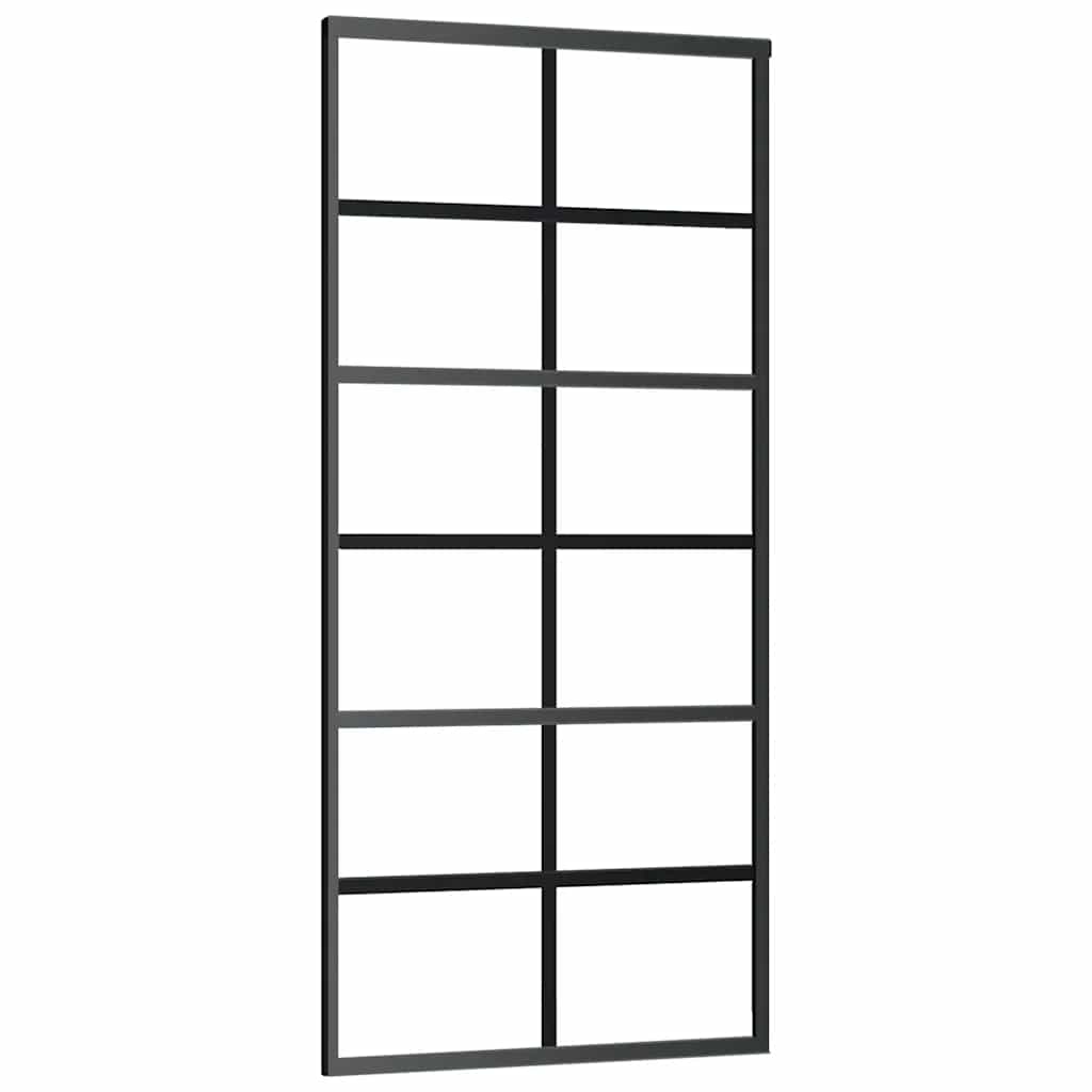 fekete ESG üveg tolóajtó fémszerelvény-szettel 90x205 cm