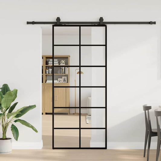fekete ESG üveg tolóajtó fémszerelvény-szettel 90x205 cm