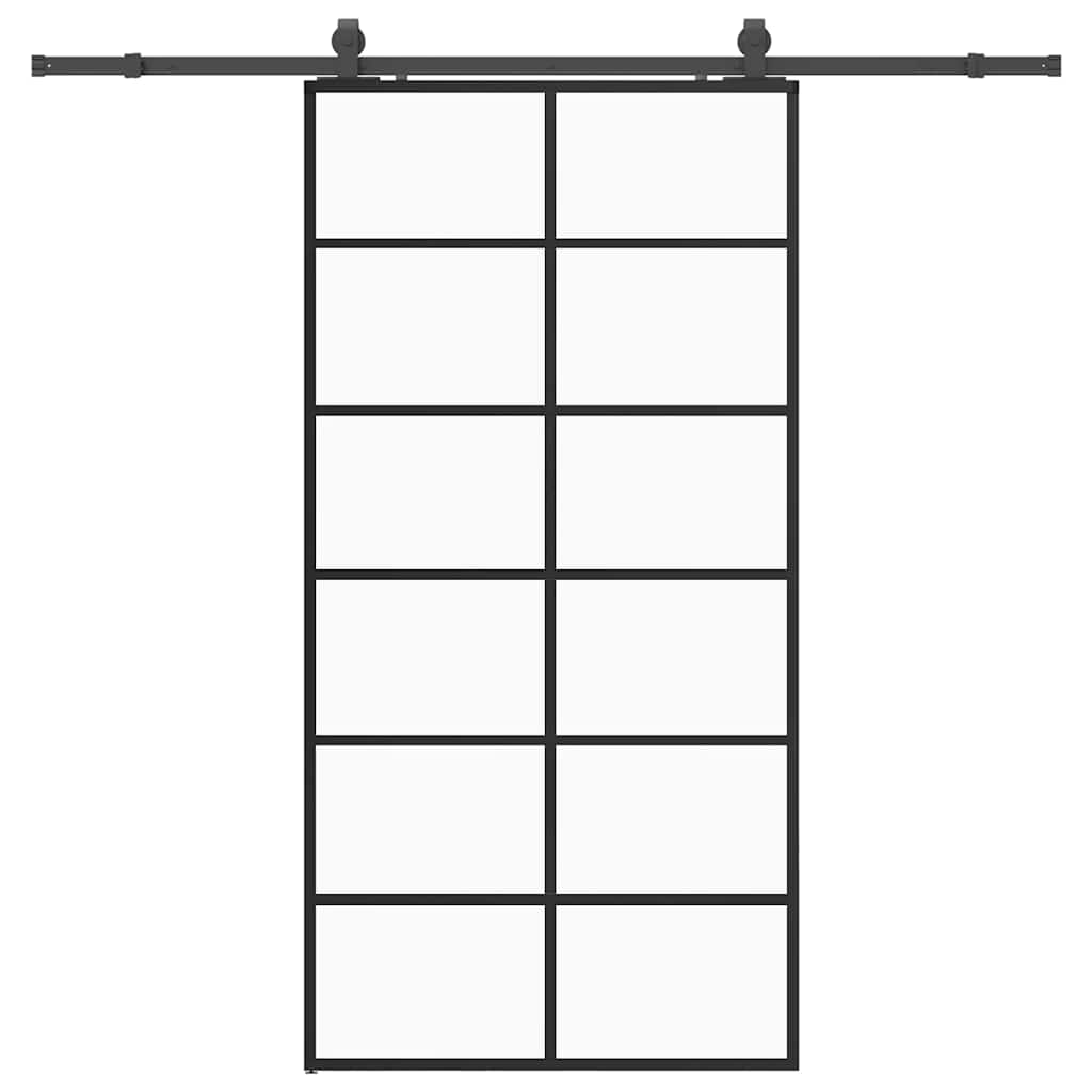 fekete ESG üveg tolóajtó fémszerelvény-szettel 102x205 cm