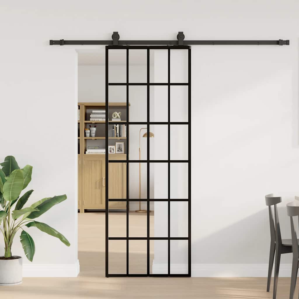 fekete ESG üveg tolóajtó fémszerelvény-szettel 76x205 cm