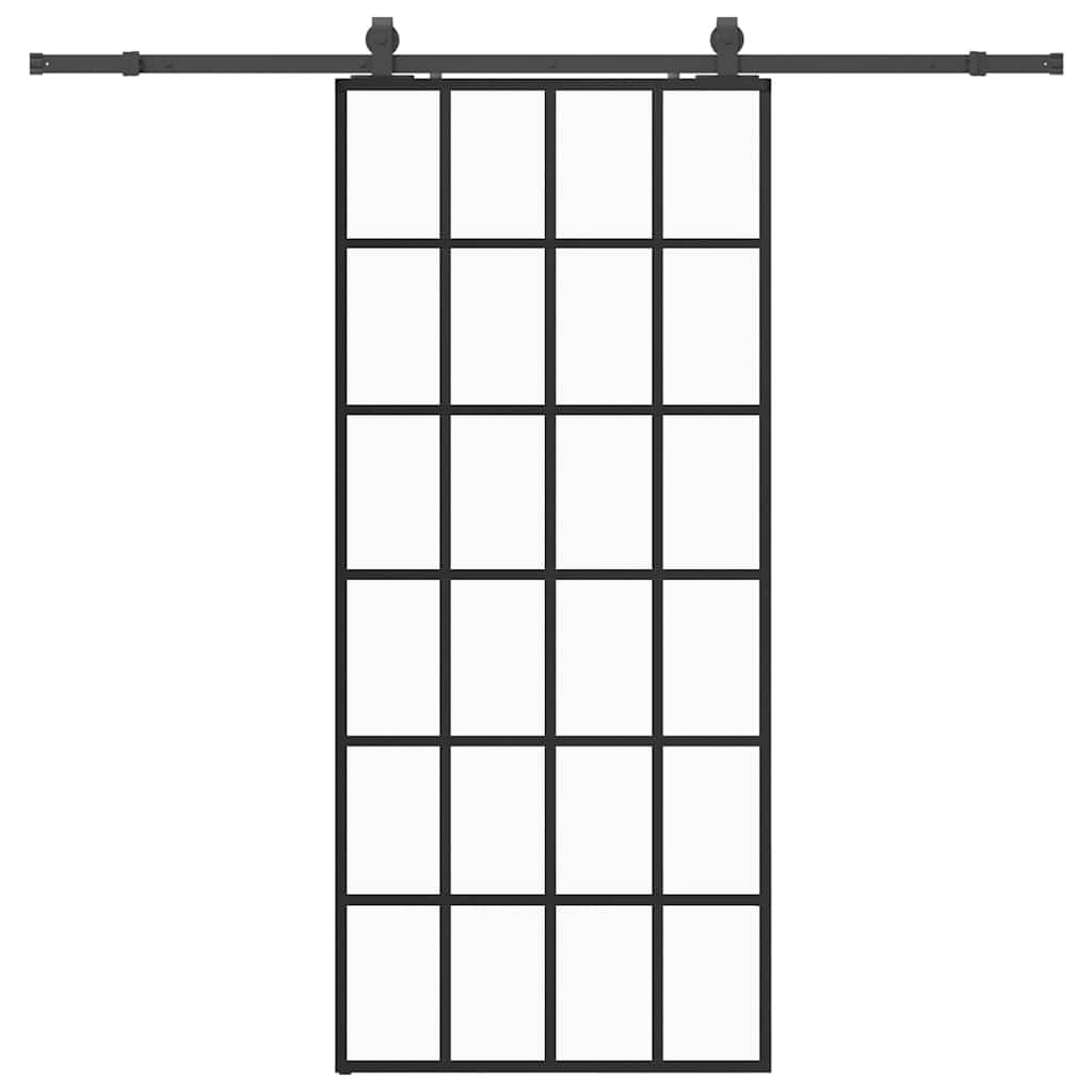 fekete ESG üveg tolóajtó fémszerelvény-szettel 90x205 cm