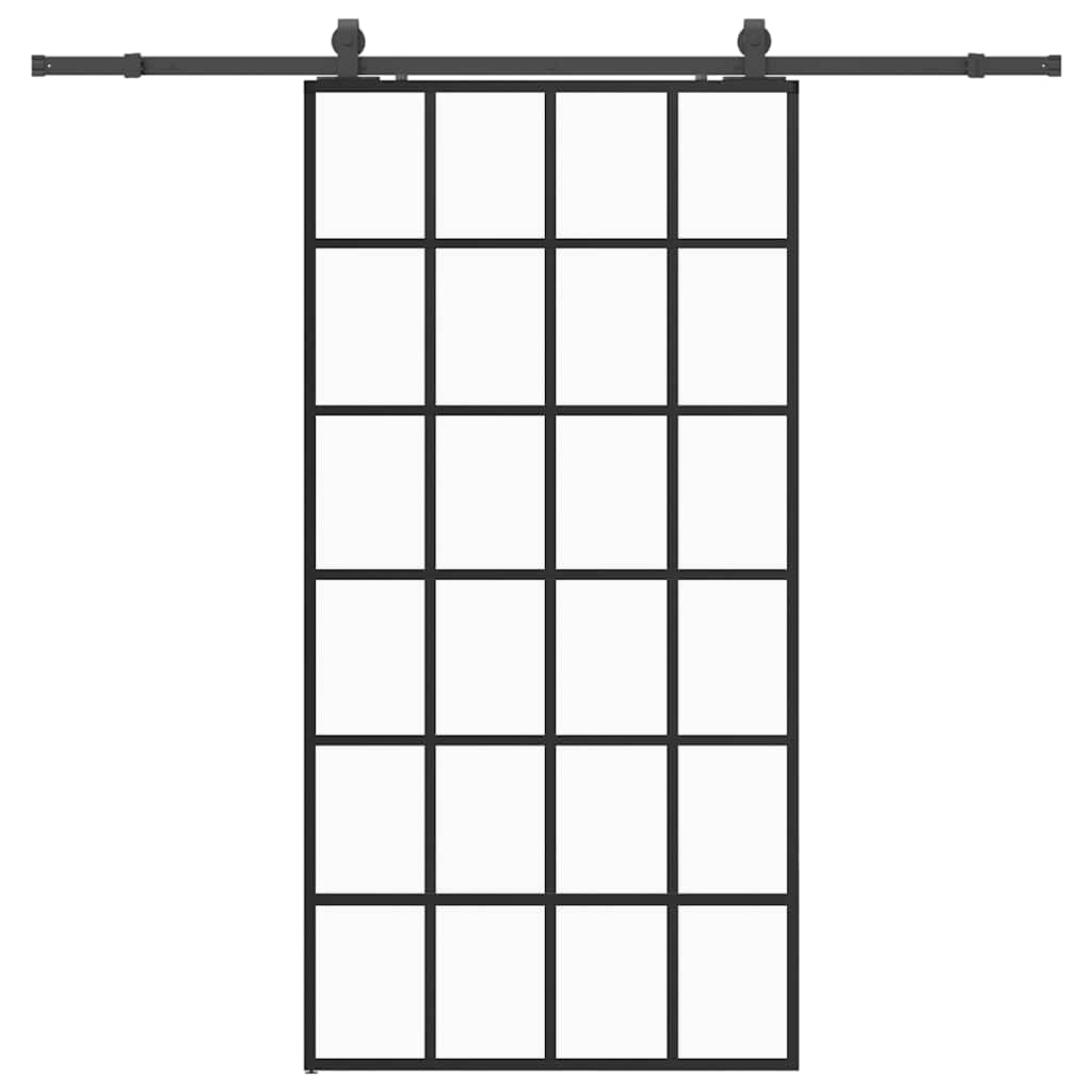 fekete ESG üveg tolóajtó fémszerelvény-szettel 102x205 cm