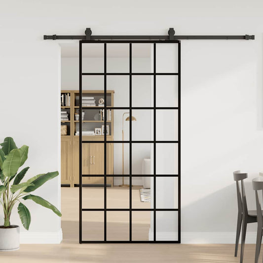 fekete ESG üveg tolóajtó fémszerelvény-szettel 102x205 cm