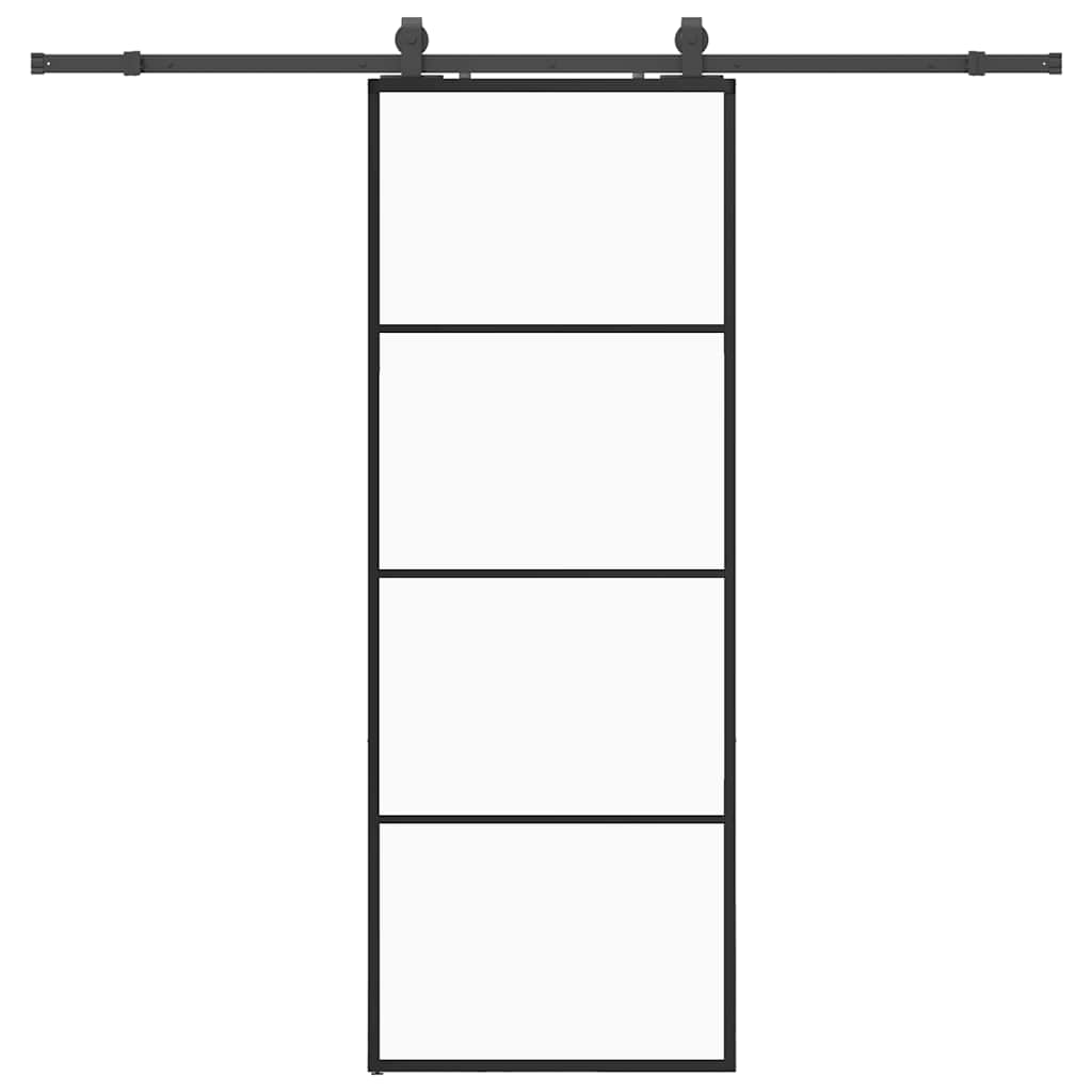 fekete ESG üveg tolóajtó fémszerelvény-szettel 76x205 cm