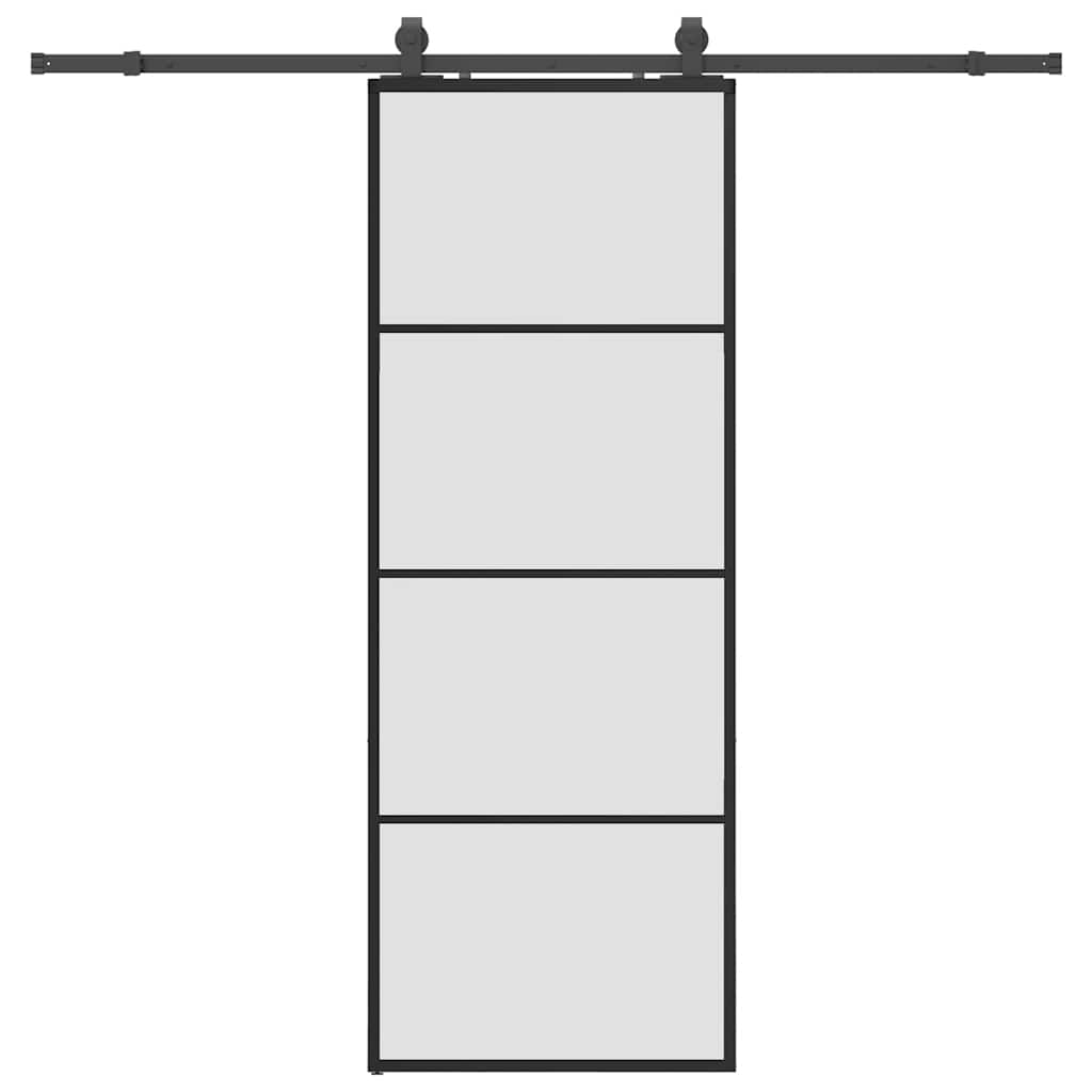 fekete ESG üveg tolóajtó fémszerelvény-szettel 76x205 cm