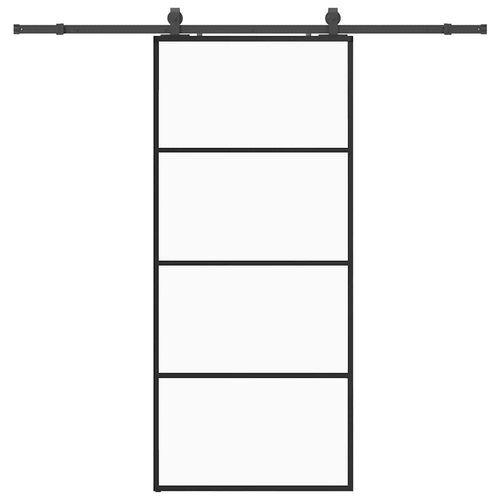 fekete ESG üveg tolóajtó fémszerelvény-szettel 90x205 cm