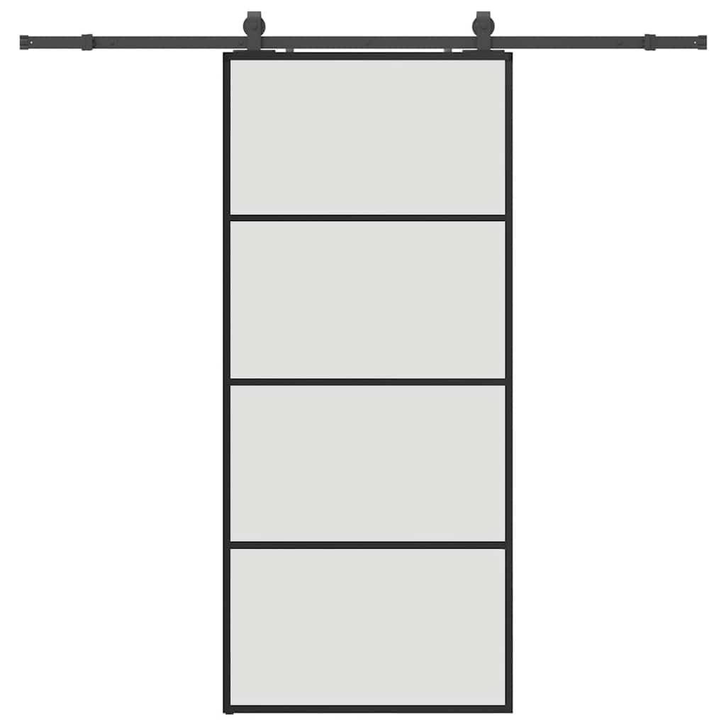 fekete ESG üveg tolóajtó fémszerelvény-szettel 90x205 cm