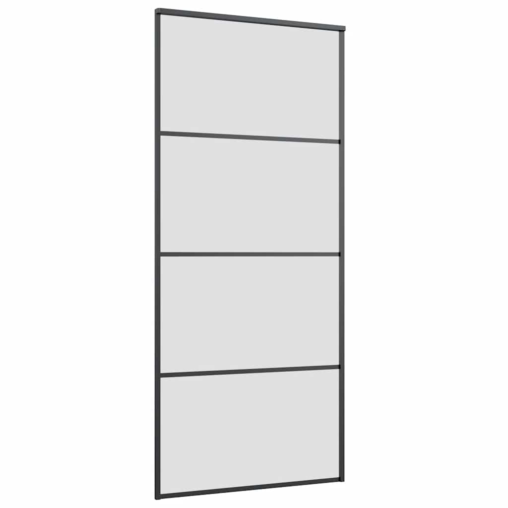 fekete ESG üveg tolóajtó fémszerelvény-szettel 90x205 cm