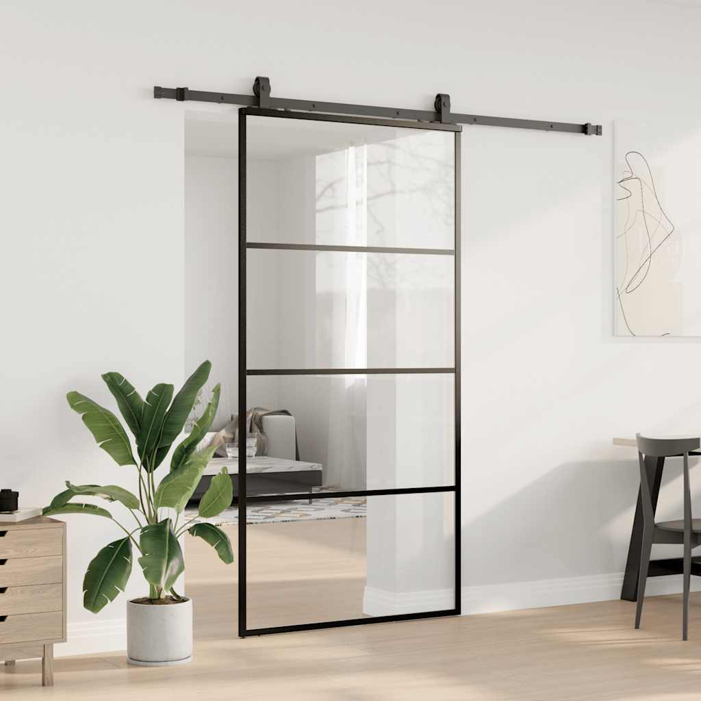fekete ESG üveg tolóajtó fémszerelvény-szettel 102,5x205 cm