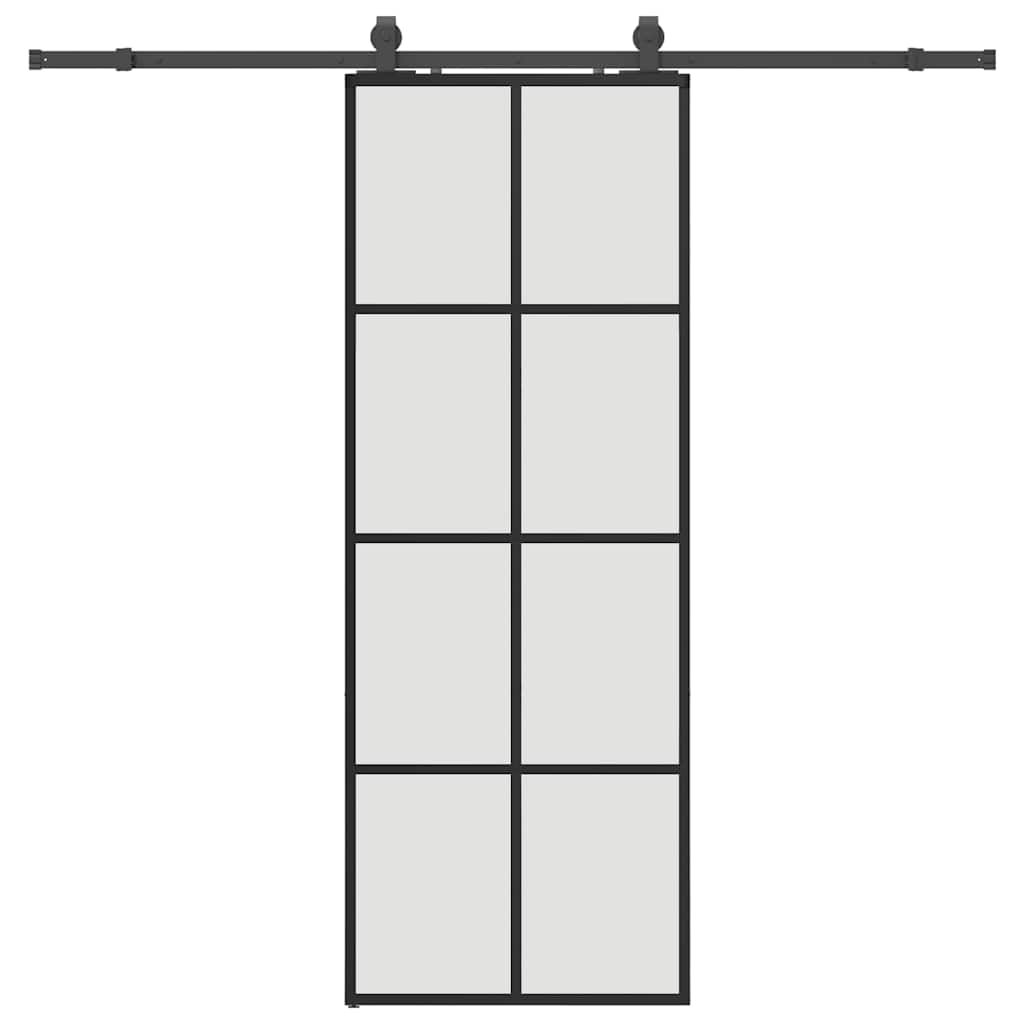 fekete ESG üveg tolóajtó fémszerelvény-szettel 76x205 cm