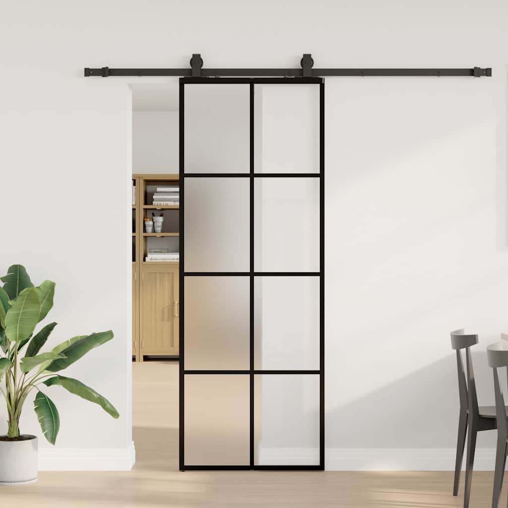 fekete ESG üveg tolóajtó fémszerelvény-szettel 76x205 cm