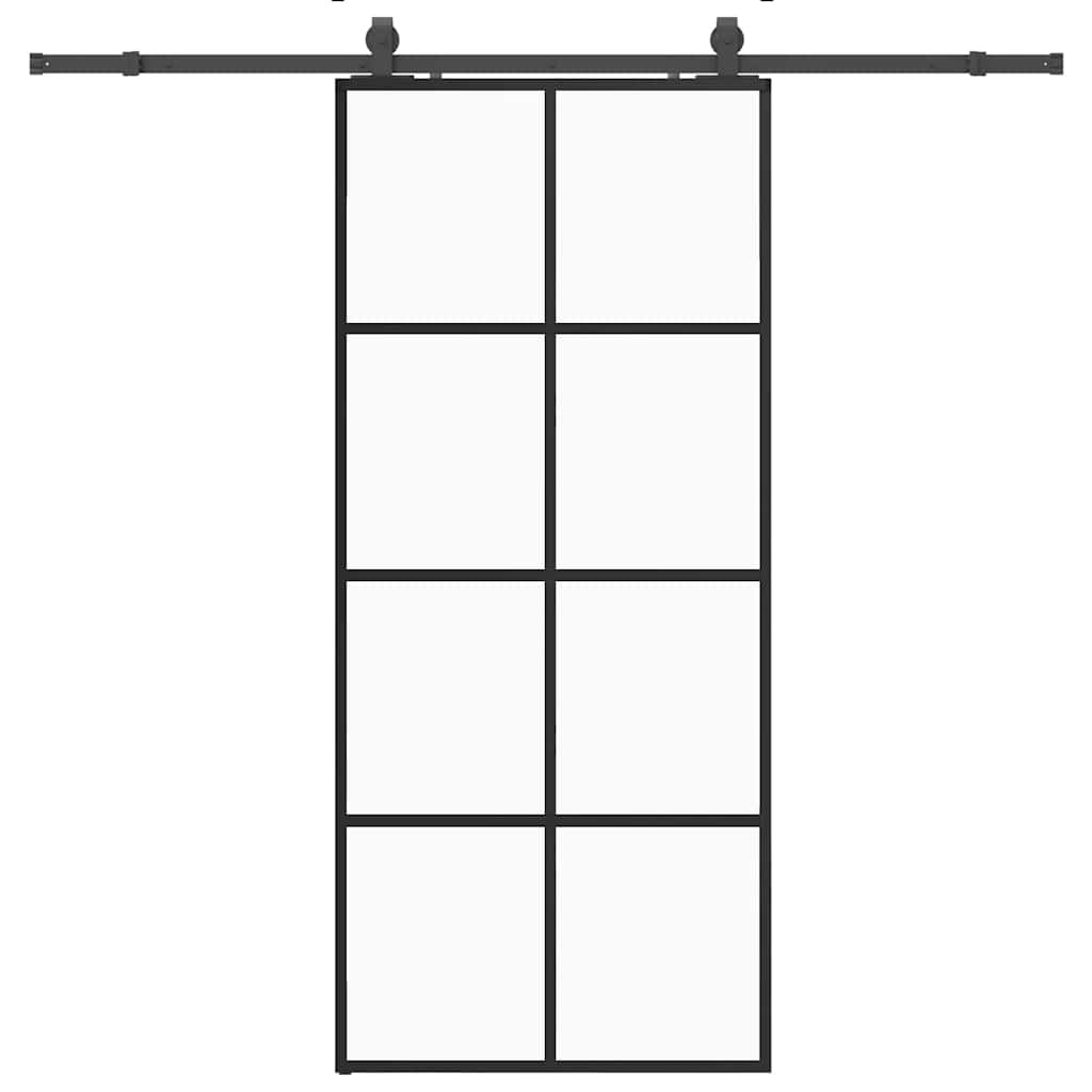 fekete ESG üveg tolóajtó fémszerelvény-szettel 90x205 cm