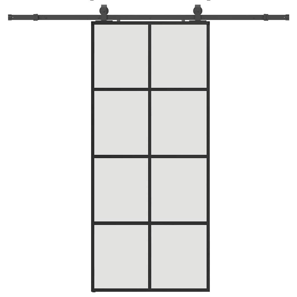 fekete ESG üveg tolóajtó fémszerelvény-szettel 90x205 cm