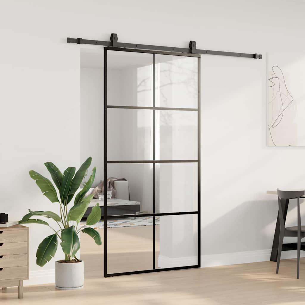 fekete ESG üveg tolóajtó fémszerelvény-szettel 102,5x205 cm