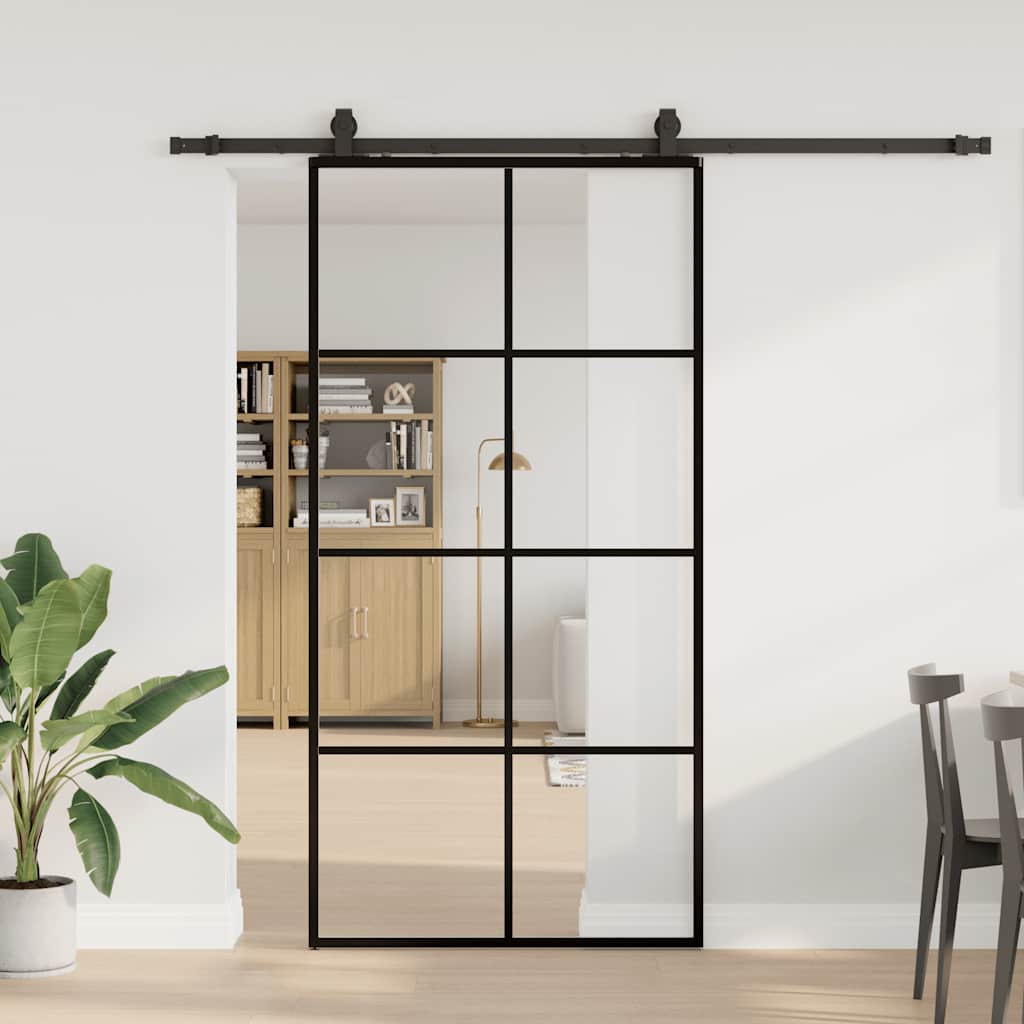 fekete ESG üveg tolóajtó fémszerelvény-szettel 102,5x205 cm
