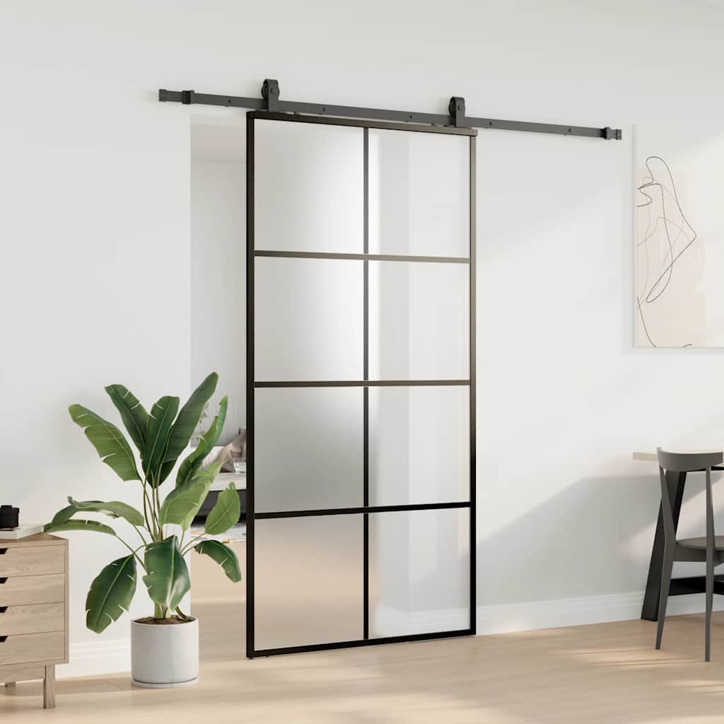 fekete ESG üveg tolóajtó fémszerelvény-szettel 102,5x205 cm