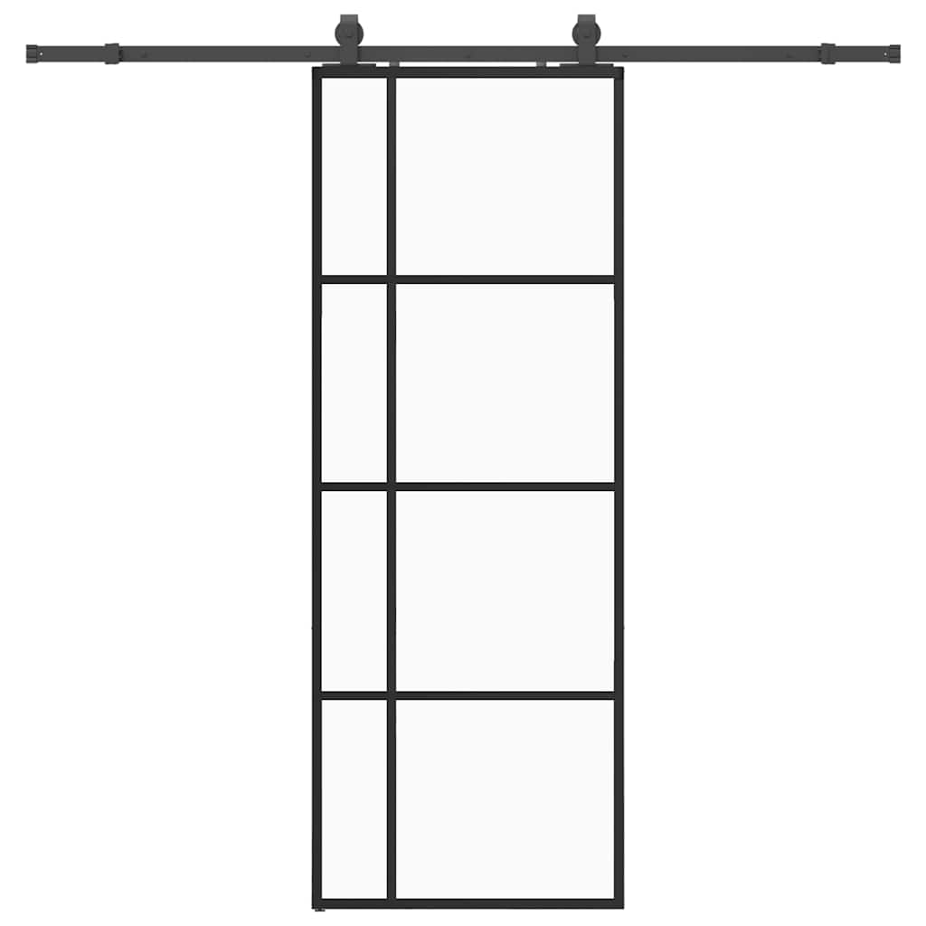 fekete ESG üveg tolóajtó fémszerelvény-szettel 76x205 cm