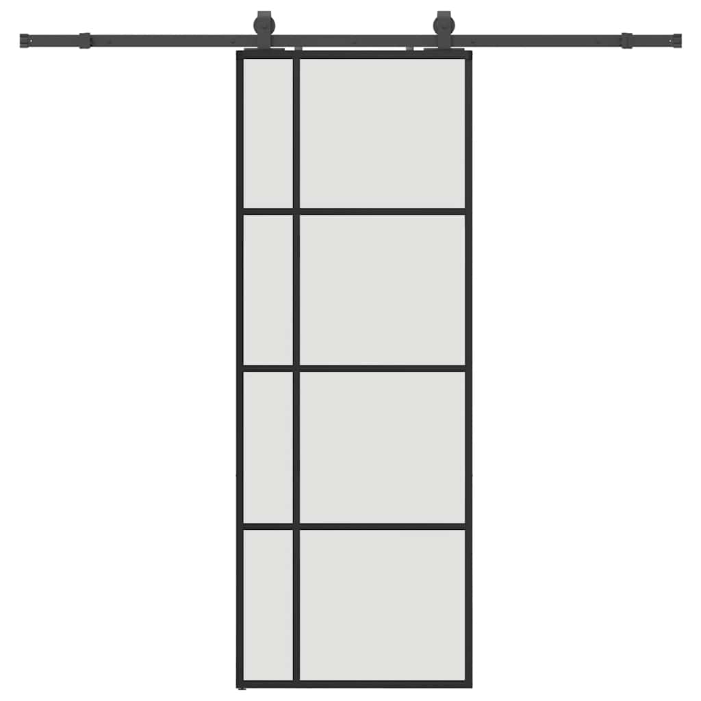 fekete ESG üveg tolóajtó fémszerelvény-szettel 76x205 cm