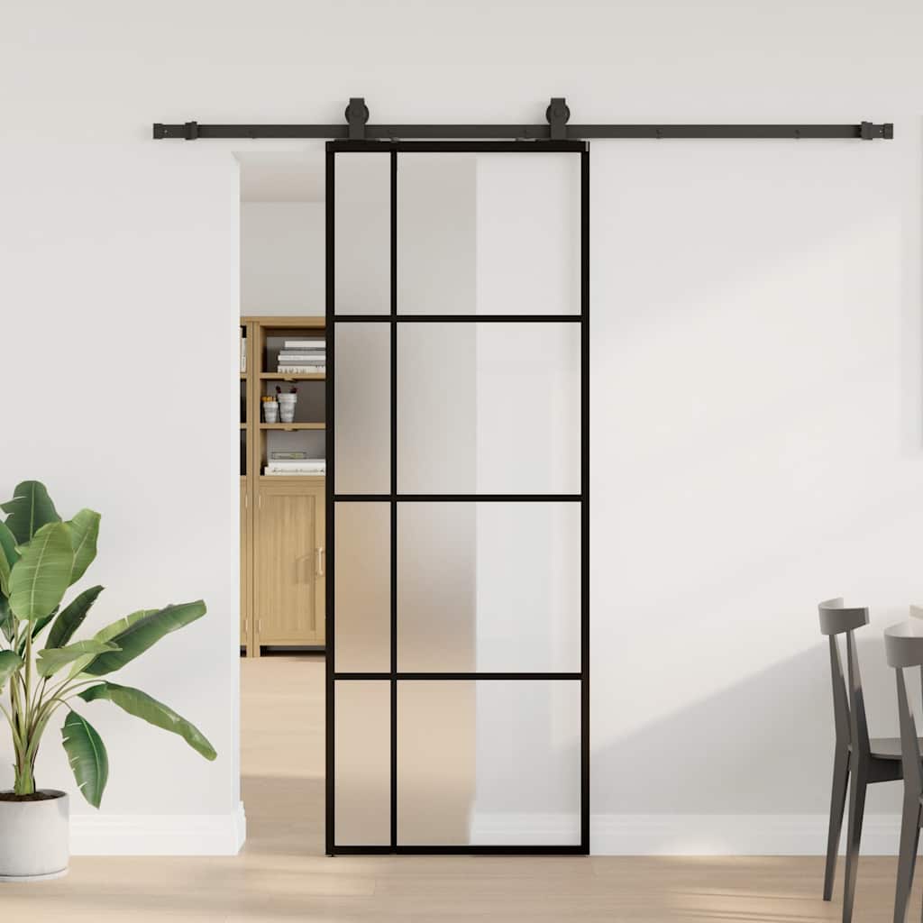 fekete ESG üveg tolóajtó fémszerelvény-szettel 76x205 cm