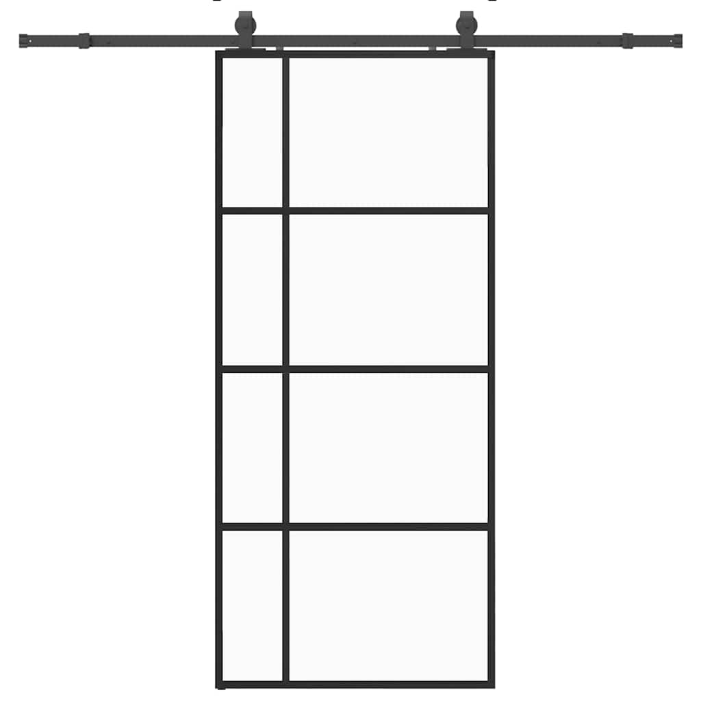fekete ESG üveg tolóajtó fémszerelvény-szettel 90x205 cm