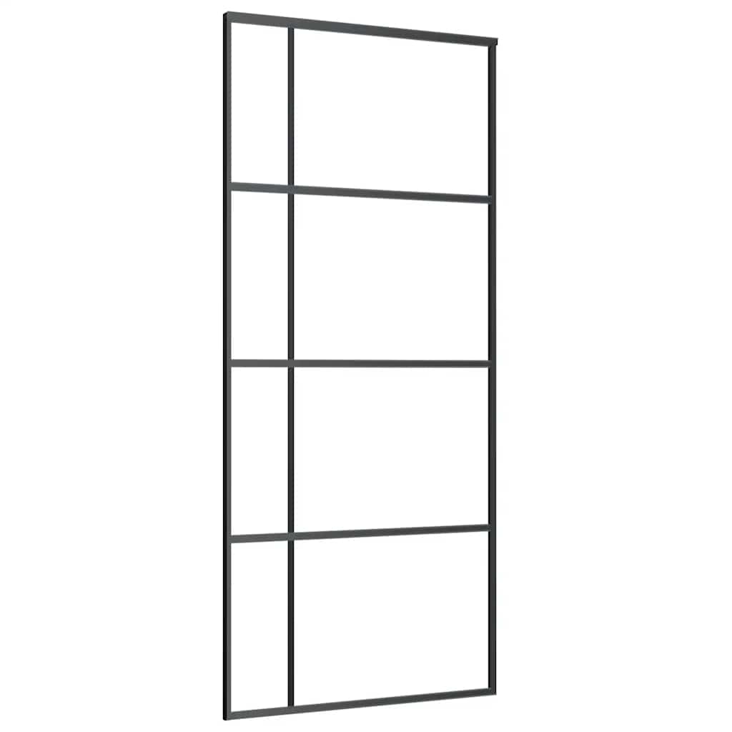 fekete ESG üveg tolóajtó fémszerelvény-szettel 90x205 cm