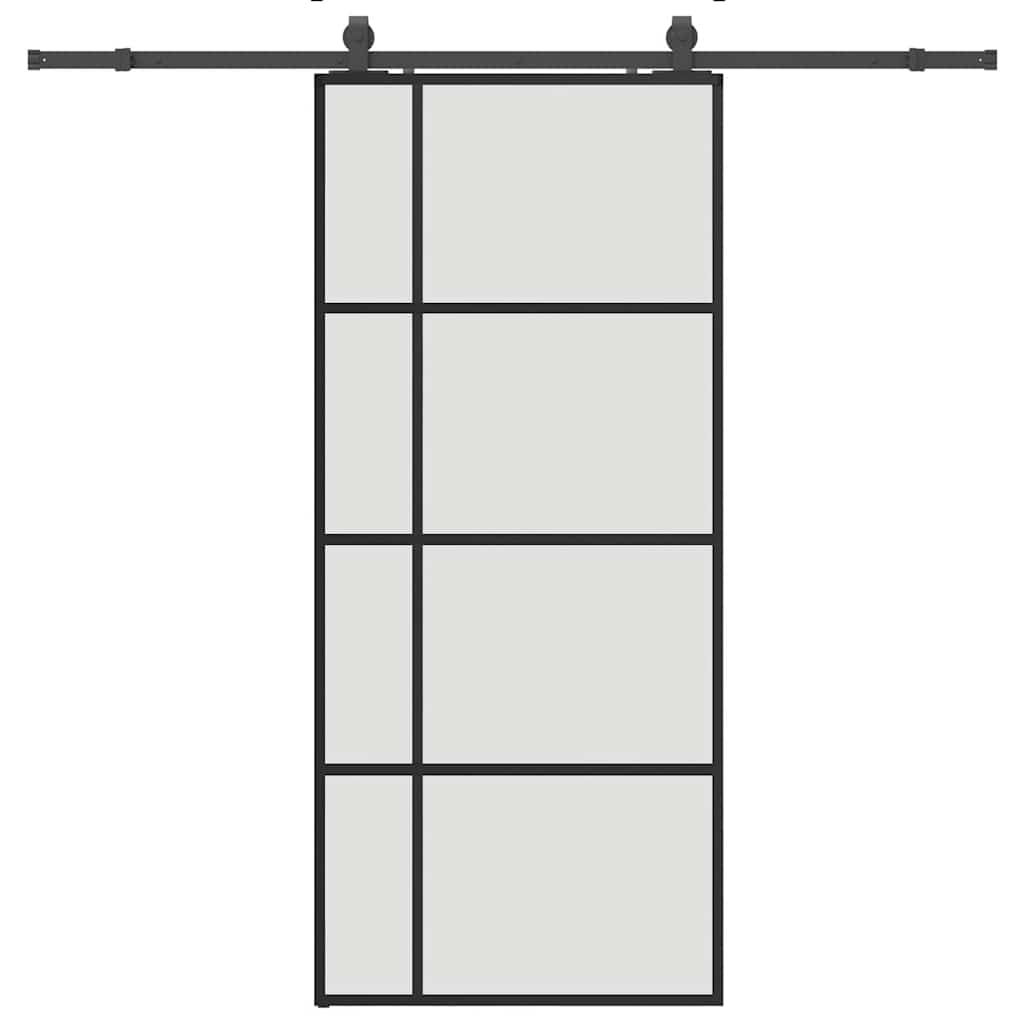 fekete ESG üveg tolóajtó fémszerelvény-szettel 90x205 cm
