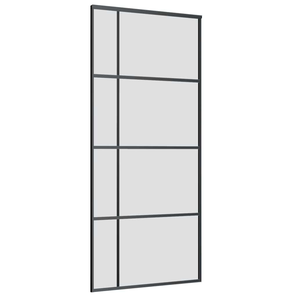 fekete ESG üveg tolóajtó fémszerelvény-szettel 90x205 cm