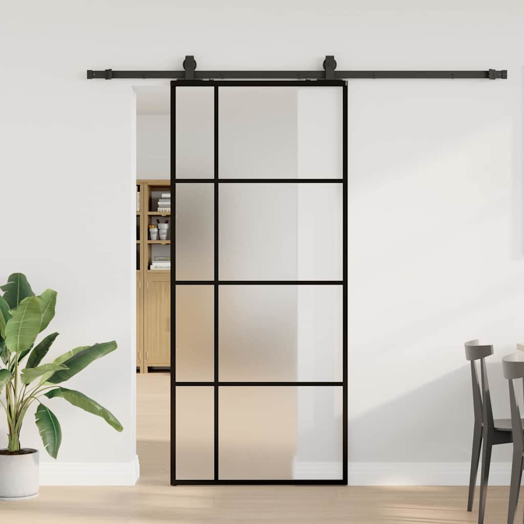 fekete ESG üveg tolóajtó fémszerelvény-szettel 90x205 cm
