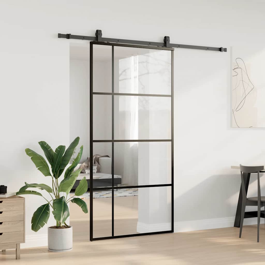 fekete ESG üveg tolóajtó fémszerelvény-szettel 102,5x205 cm