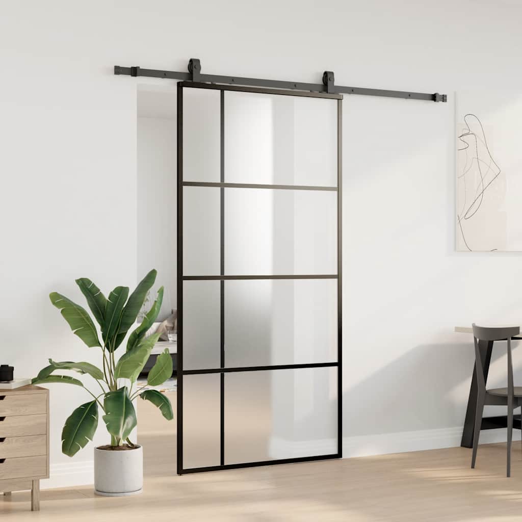 fekete ESG üveg tolóajtó fémszerelvény-szettel 102,5x205 cm