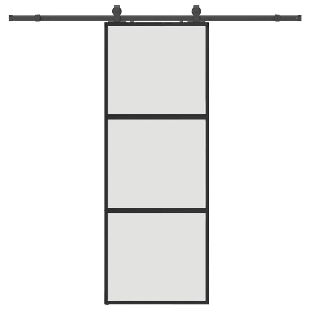 fekete edzett üveg tolóajtó fémszerelék szettel 76x205 cm