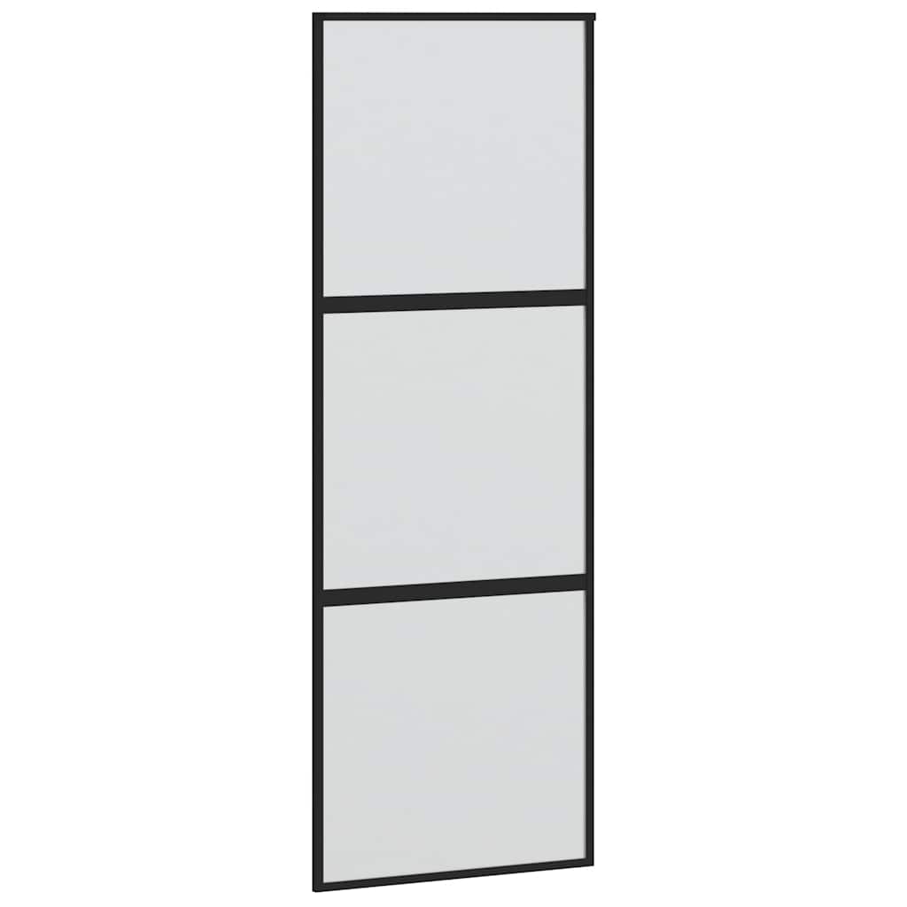 fekete edzett üveg tolóajtó fémszerelék szettel 76x205 cm