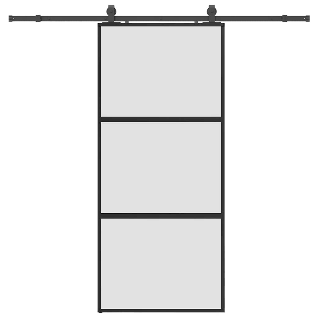fekete edzett üveg tolóajtó fémszerelék szettel 90x205 cm
