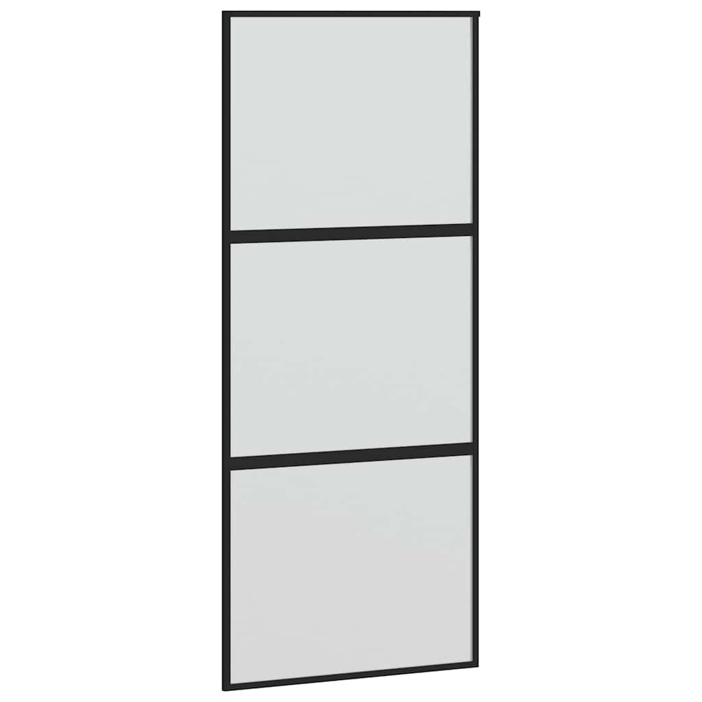 fekete edzett üveg tolóajtó fémszerelék szettel 90x205 cm