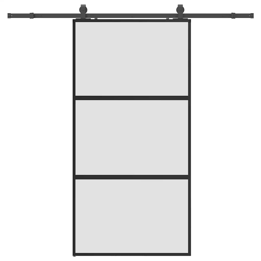 fekete edzett üveg tolóajtó fémszerelék szettel 102,5x205 cm