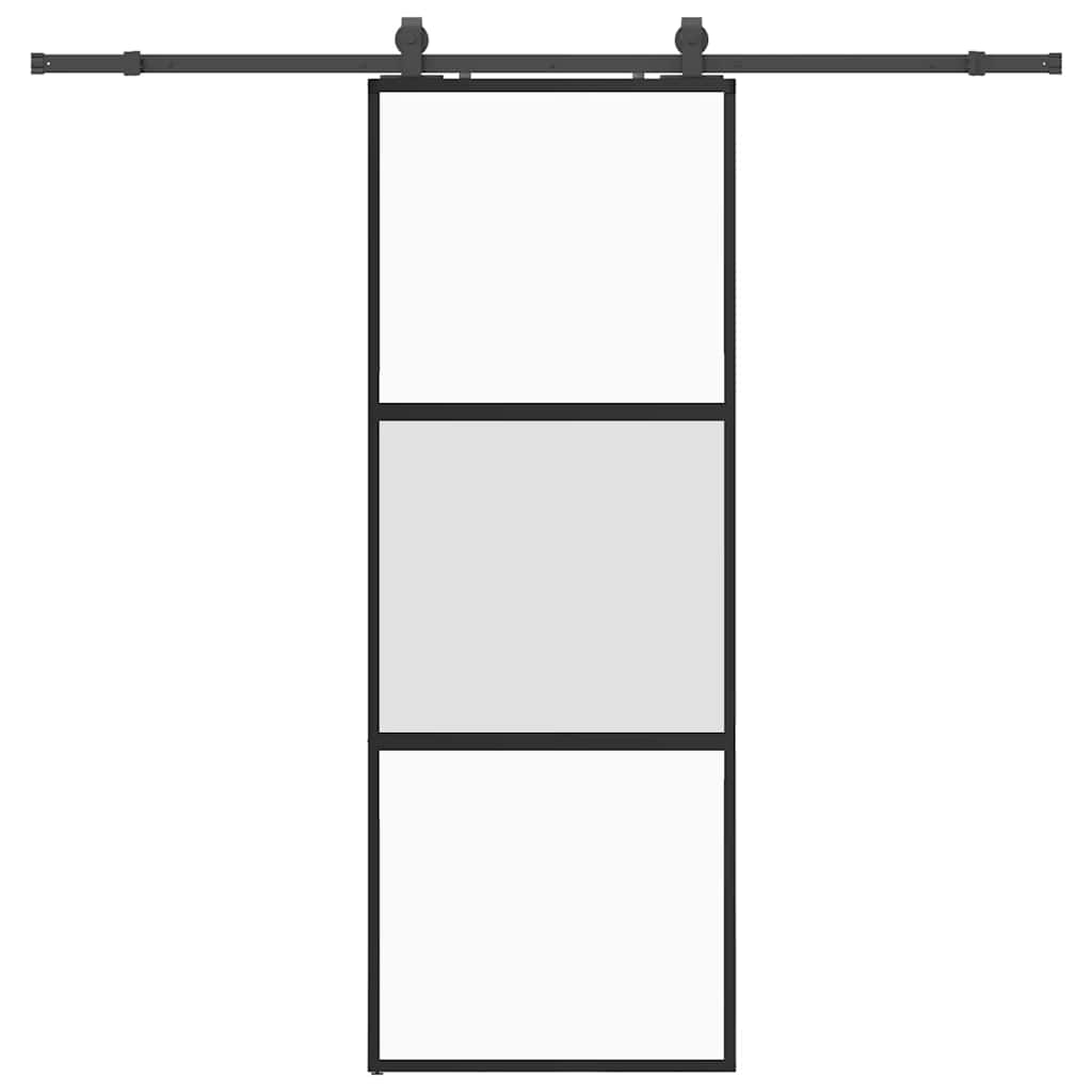 fekete edzett üveg tolóajtó fémszerelék szettel 76x205 cm
