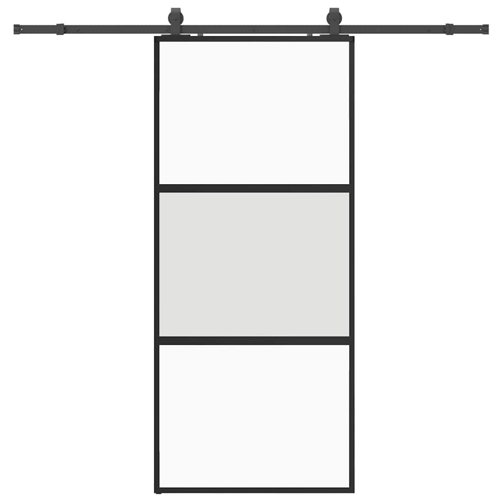 fekete edzett üveg tolóajtó fémszerelék szettel 90x205 cm