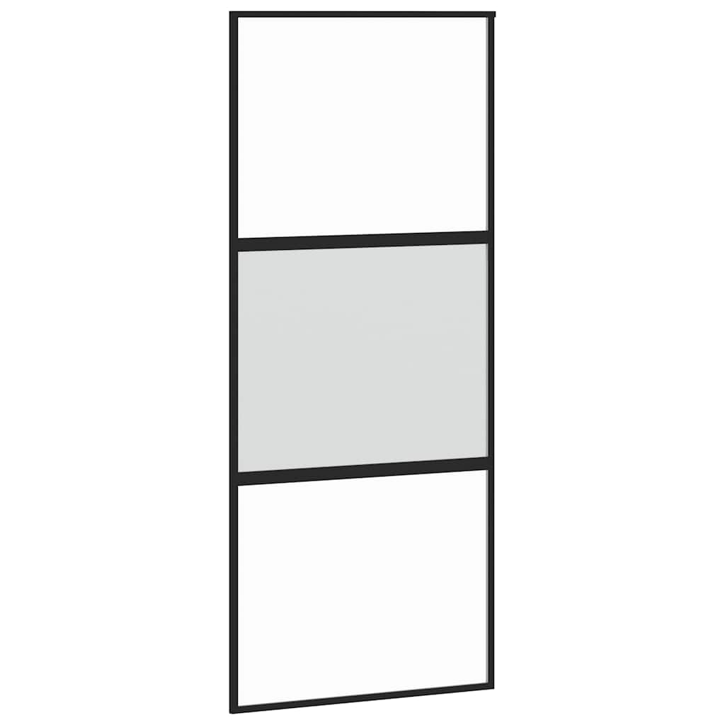 fekete edzett üveg tolóajtó fémszerelék szettel 90x205 cm