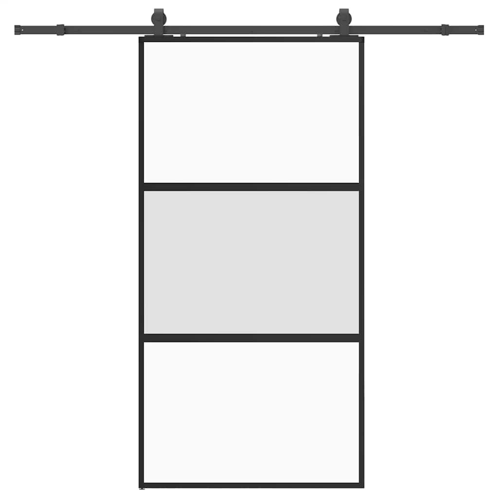 fekete edzett üveg tolóajtó fémszerelék szettel 102,5x205 cm