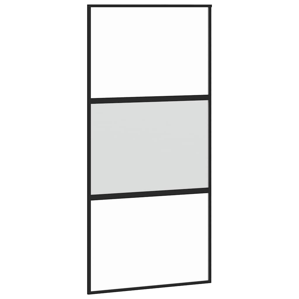 fekete edzett üveg tolóajtó fémszerelék szettel 102,5x205 cm