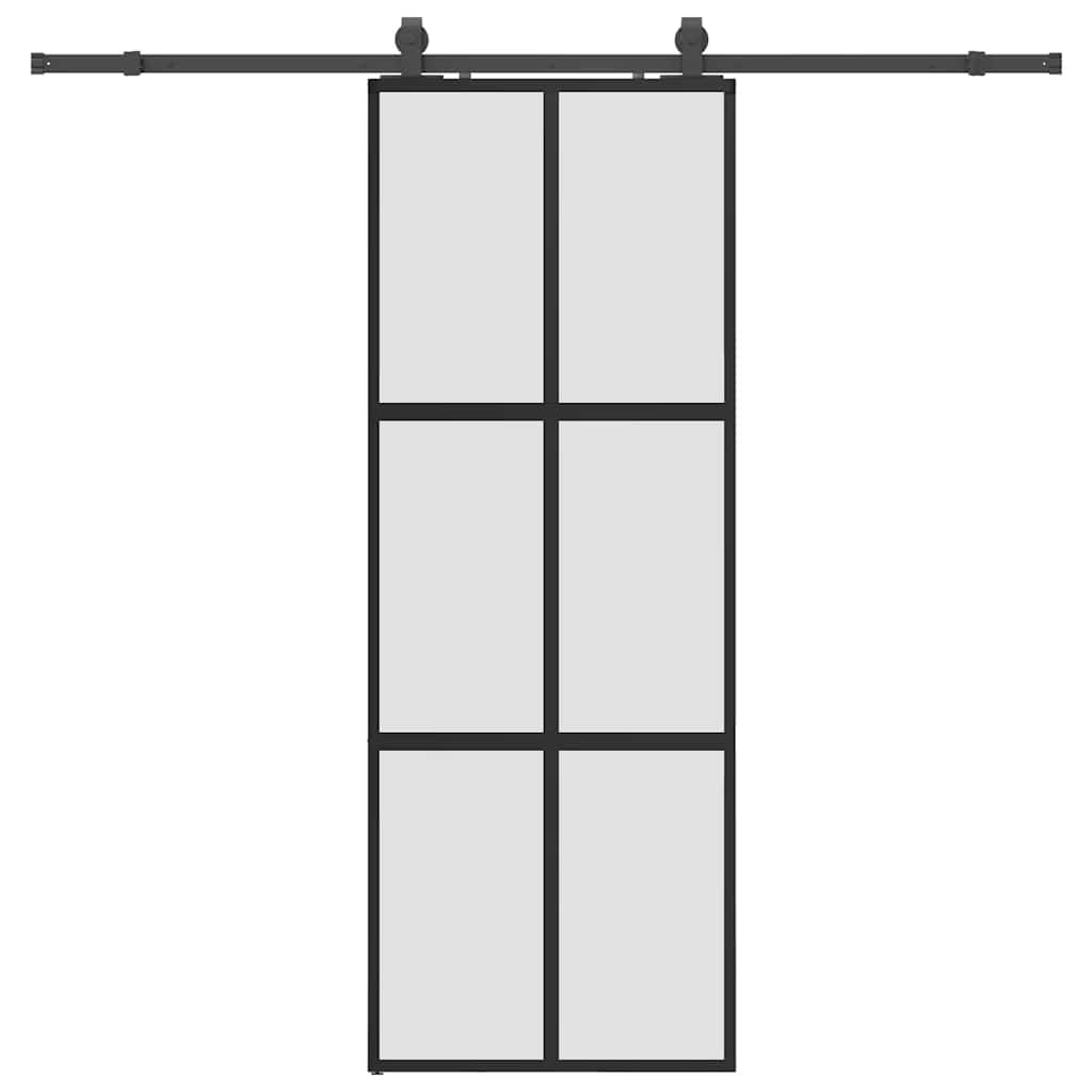 fekete edzett üveg tolóajtó fémszerelék szettel 76x205 cm