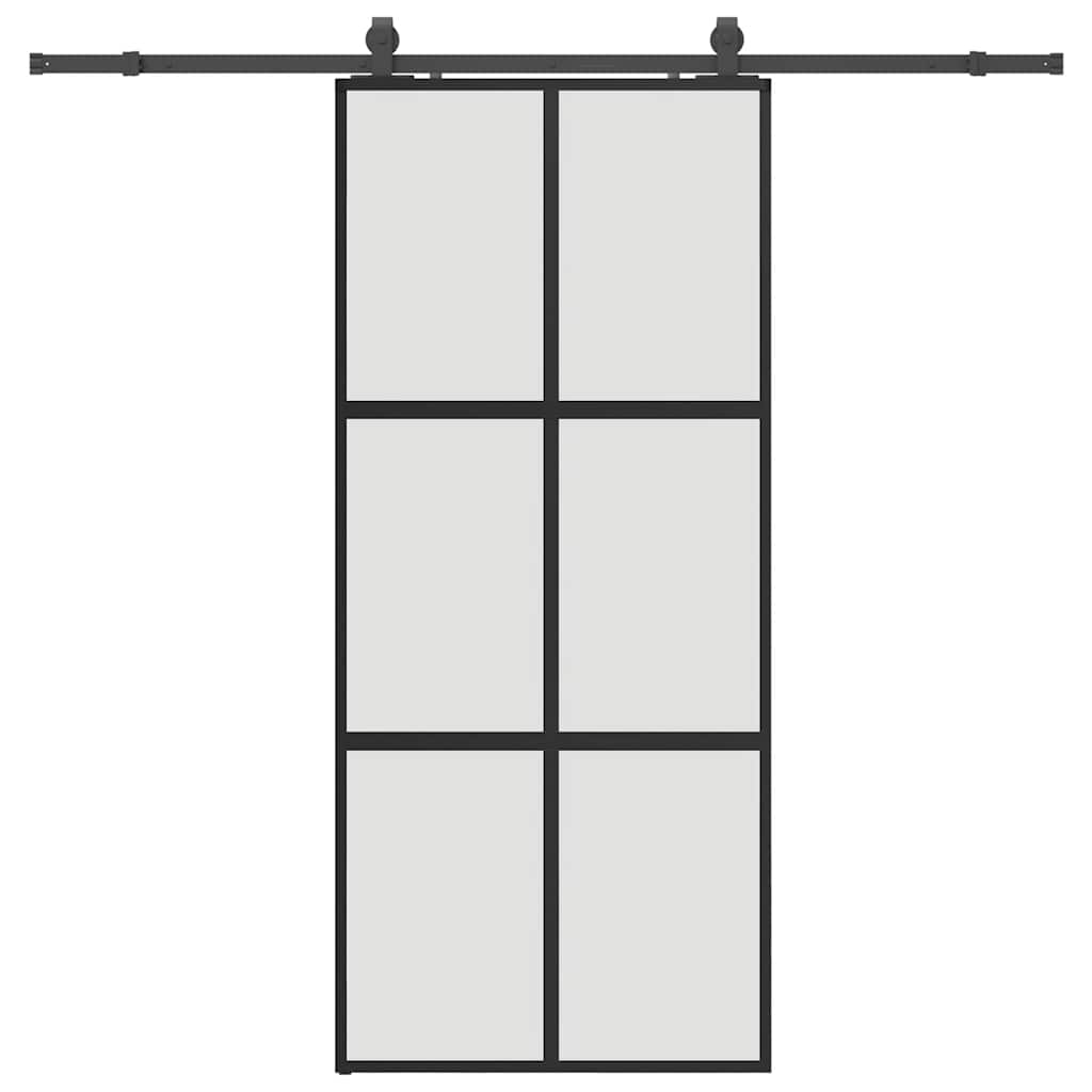 fekete edzett üveg tolóajtó fémszerelék szettel 90x205 cm