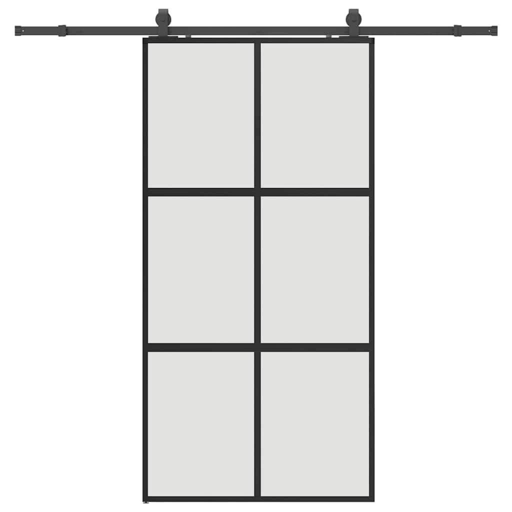 fekete edzett üveg tolóajtó fémszerelék szettel 102,5x205 cm