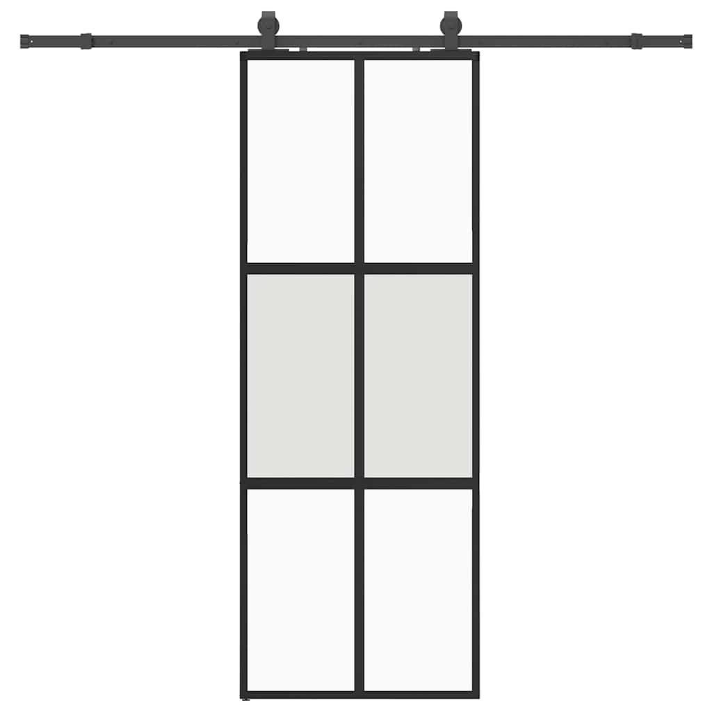 fekete edzett üveg tolóajtó fémszerelék szettel 76x205 cm