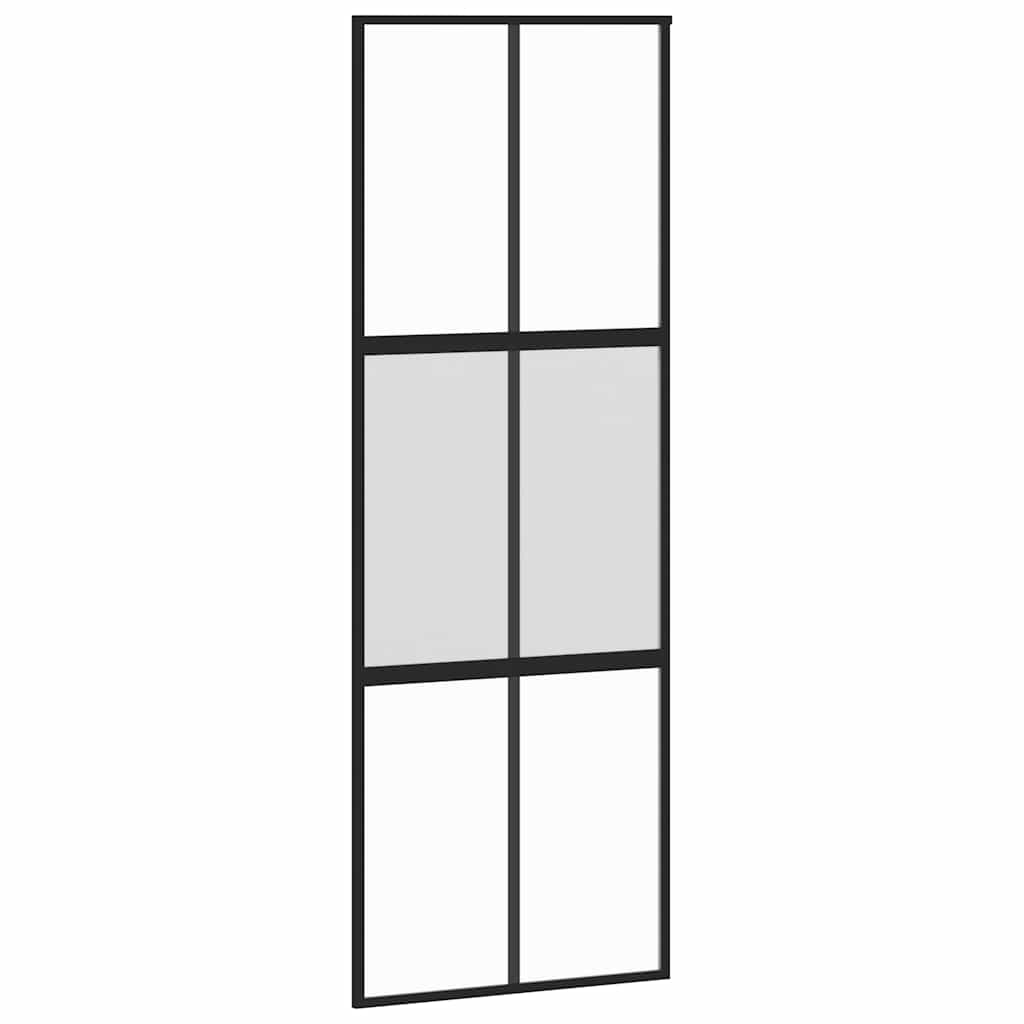 fekete edzett üveg tolóajtó fémszerelék szettel 76x205 cm